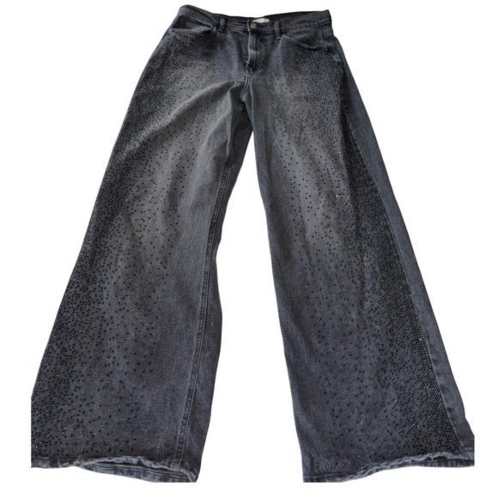 Gianni Bini Rhinestone Wide Leg Jeans Womens 13/31 Black Denim Sparkle Y2K